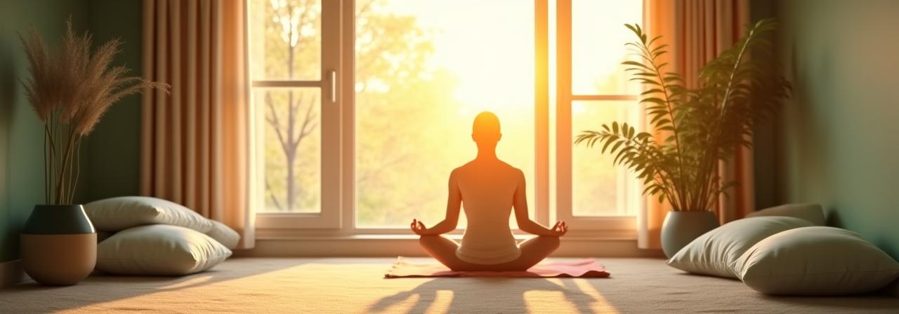 Espace de méditation éclairé par le soleil